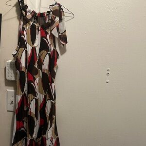 Ashley Stewart Asymmetrical Dress in Red, Black, and Brown
